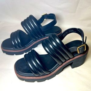 Tory Burch Sandals Womens size 7M Black Quilted Leather Lug-sole Slingback